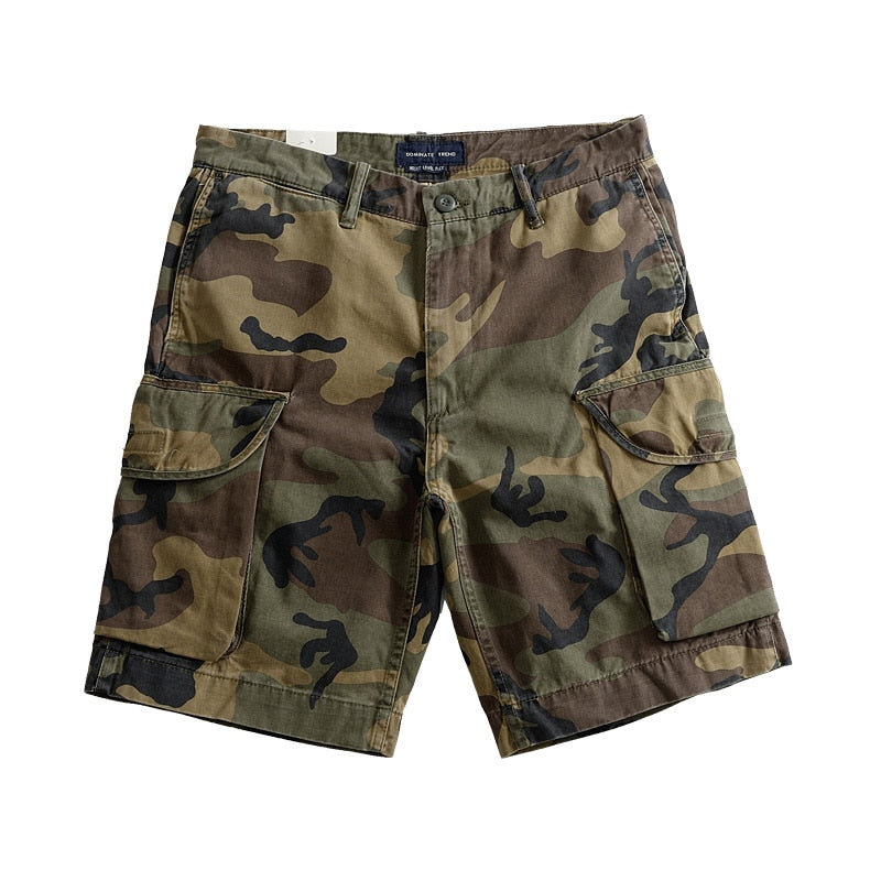 Summer New Men's camo casual casual loose cotton straight-tube cargo shorts multi-pocket pants