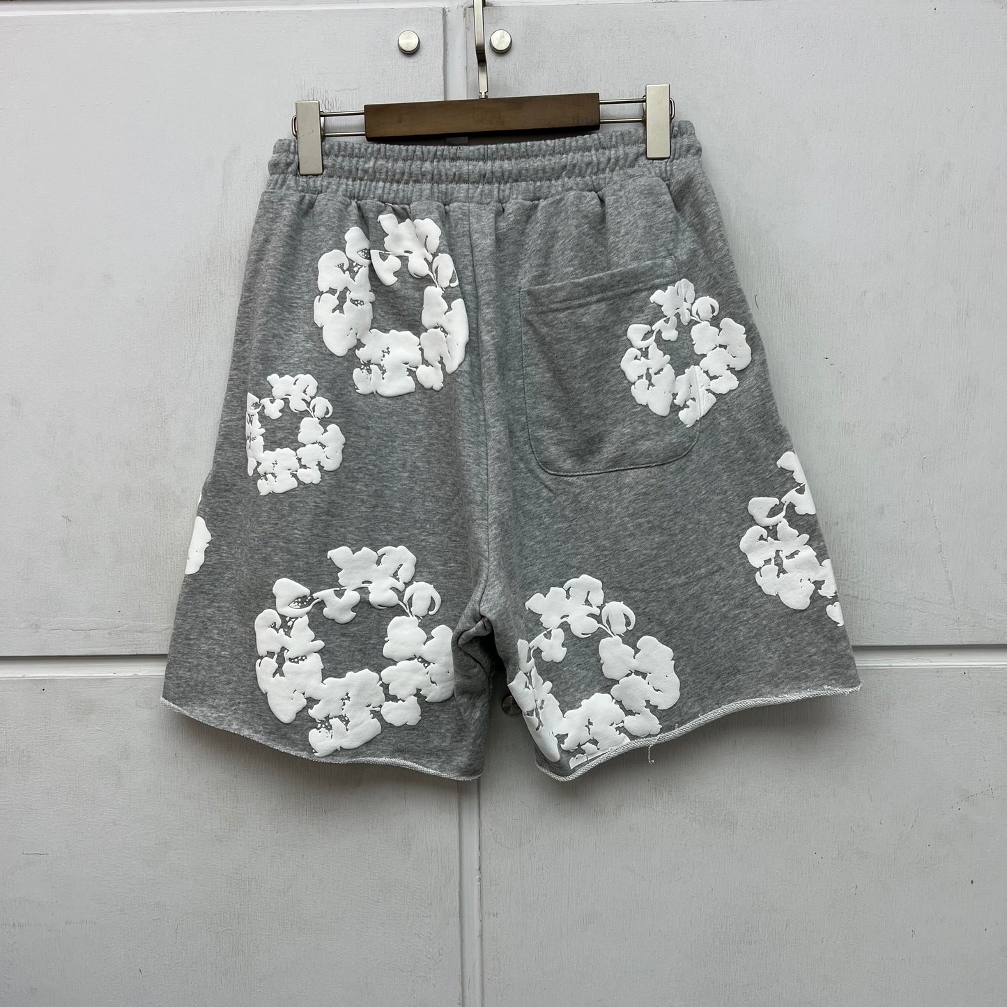 Black Gray Puff Print Shorts Men Women High-Quality Drawstring Shorts Breeches