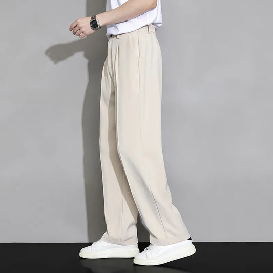 Foruwish - 2023 New Men Suit Pants Casual Pant Solid Wide Leg Business Trousers Straight Fashionable Streetwear Comfortable Fabric Oversize