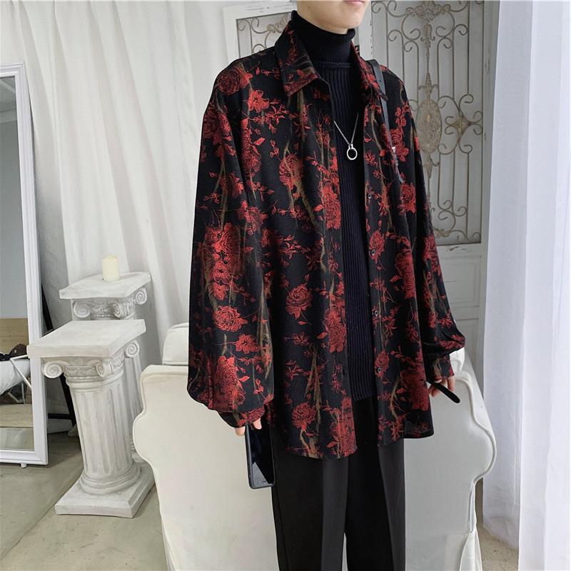 Casual Fashionable Korean Loose V-neck Printing Temperament Spring Autumn Handsome Button Long Sleeve Man Men's Clothing 2023