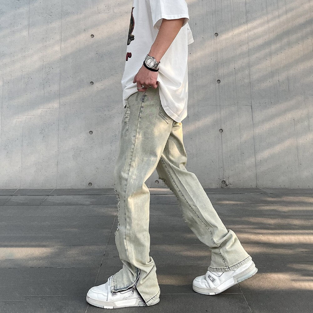 Ripped Jeans Men Summer Distressed Solid Washed-out Vintage Pantalones Hombre Skinny Denim Pants Punk Streetwear Y2k Trousers