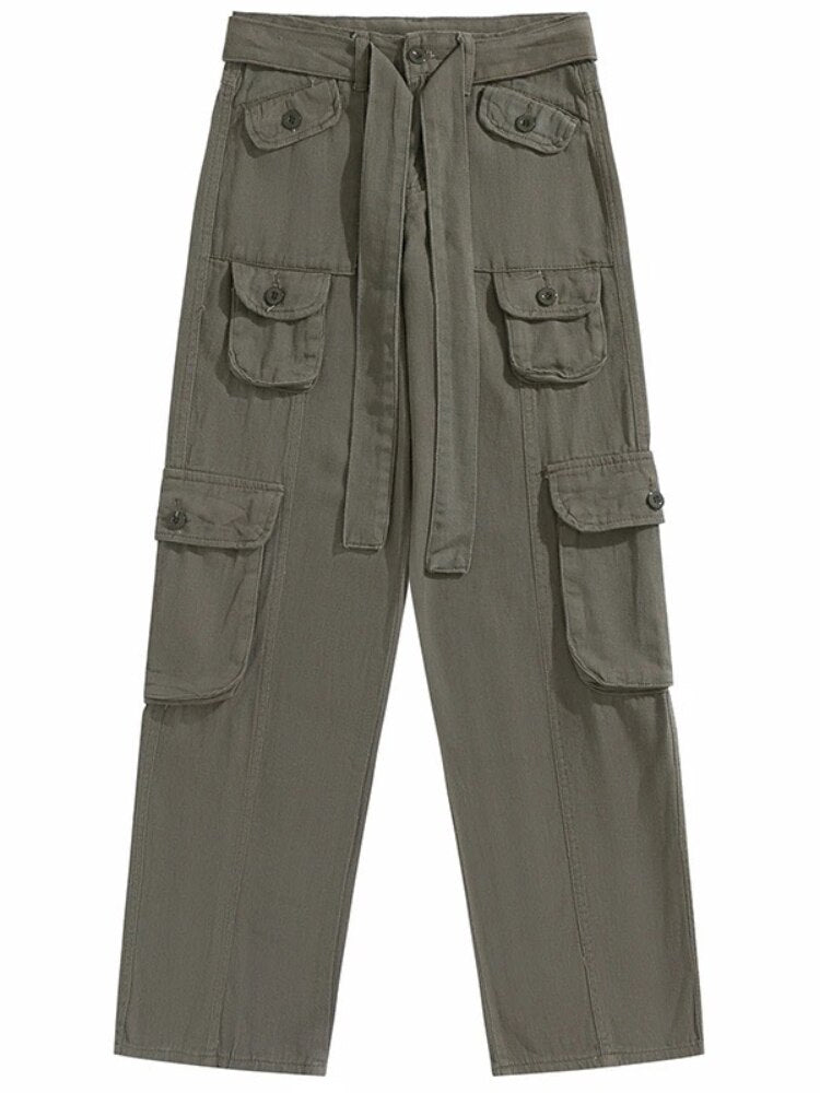 Vintage Cargo Pants Men Large Pocket Loose Straight Trousers Male Classic High Waist Green Black Pants Fashion Spring