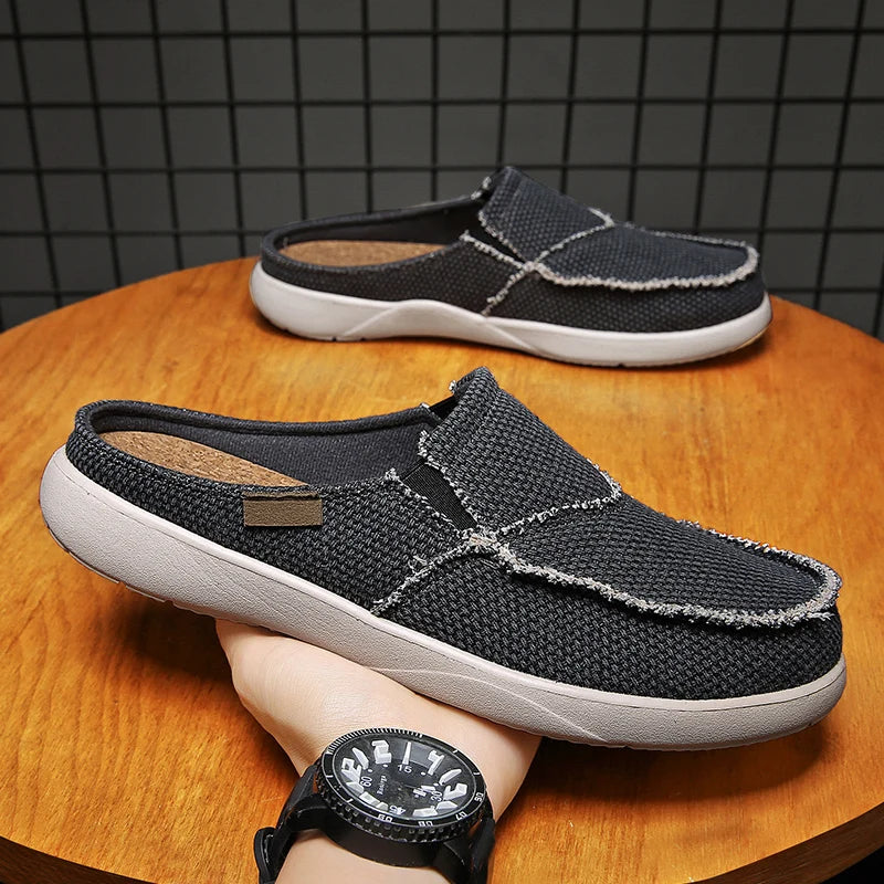 Canvas Slip On Half Shoes For Men 2024 Casual Slippers For Summer Free Shipping Breathable Lightweight Big Size 47 Zapatillas