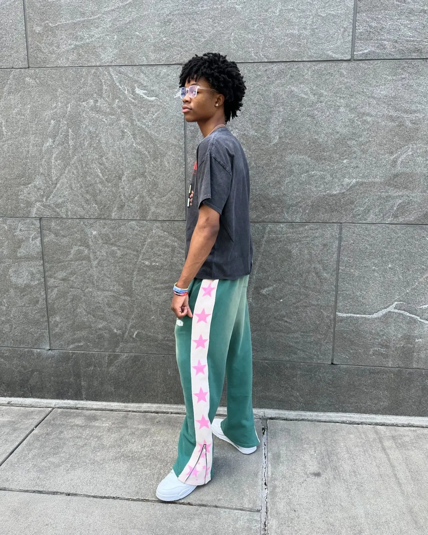 FOURWISH  -  90S High Street Hip Hop Striped Side Zipper Design Elastic Waist Wide-Leg Pants Men's American Retro Fashion Trend Sweatpants