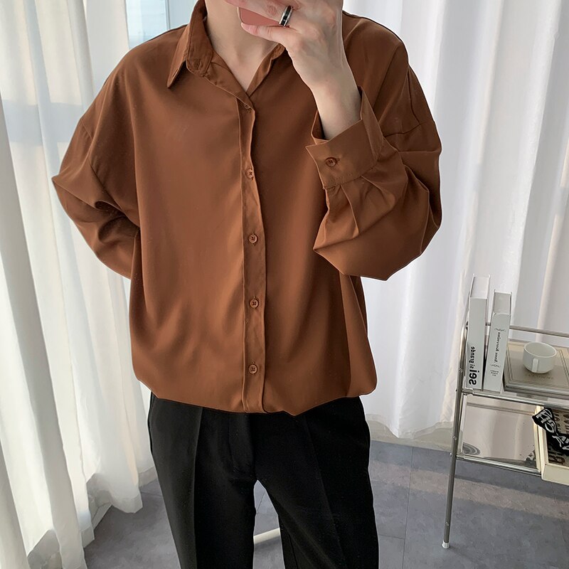 Summer Men's Oversize Shirt Solid Casual Shirts Harajuku Hip Hop Top Long Sleeve Men's Clothing Hawaii  Autumn Streetwear