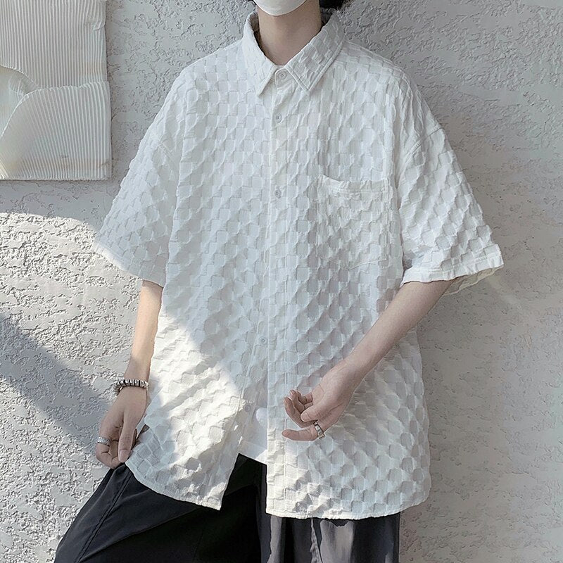 Spring Men's Corduroy short sleeve Shirts Fresh Harajuku Neutral Woman Fashion Casual Oversize Hip Hop College Shirt Coat 2023