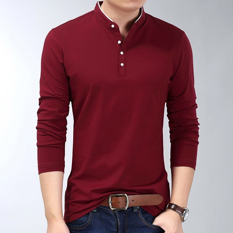 Fashion Men Long Sleeve Basic Solid Thin Polo Shirts Spring Autumn New Slim Tees Korean Male Clothes New Business Casual Tops