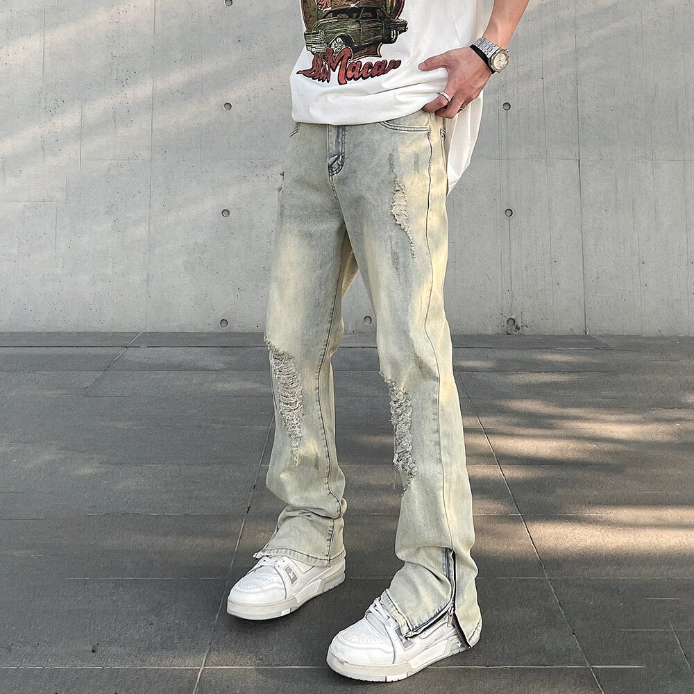 Ripped Jeans Men Summer Distressed Solid Washed-out Vintage Pantalones Hombre Skinny Denim Pants Punk Streetwear Y2k Trousers