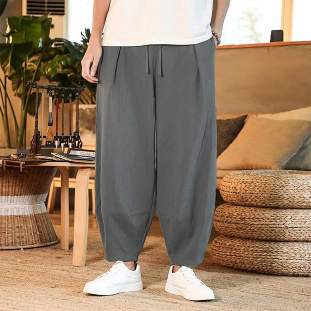 Men's Pants Cotton and Linen Male Summer New Solid Color Mens Trousers Loose Fitness Baggy Streetwear Plus Size M-5XL