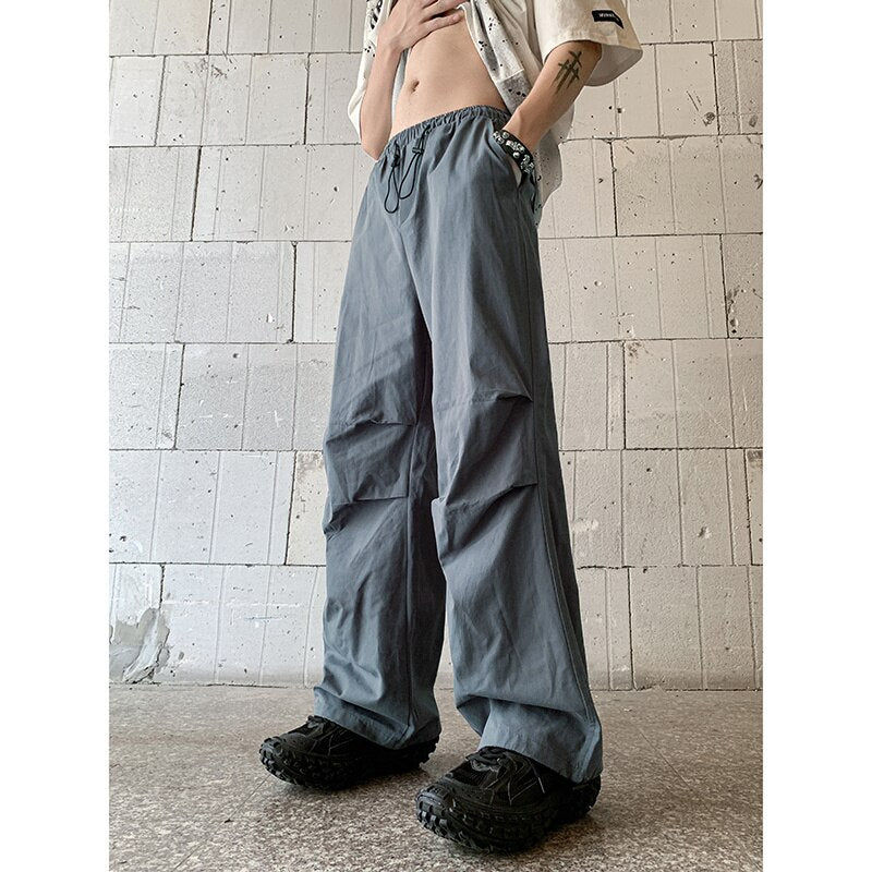 2023 Cargo pants men's summer functional wide leg rush pants senior feeling ruffian handsome loose straight tube casual pants