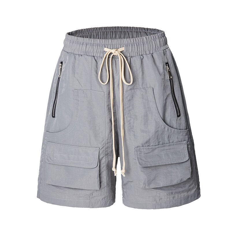 Summer Oversized Zipper Multi-pocket Functional Cargo Shorts High Street Fashionable Five-point Men's Overalls Straight Baggy