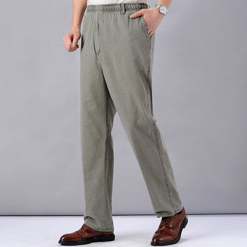 Men's Linen Pants High Waist Lightweight Summer Pants Men 2023 Thin Clothing Loose Cotton Trouser Elastic Band Work Vintage Pant