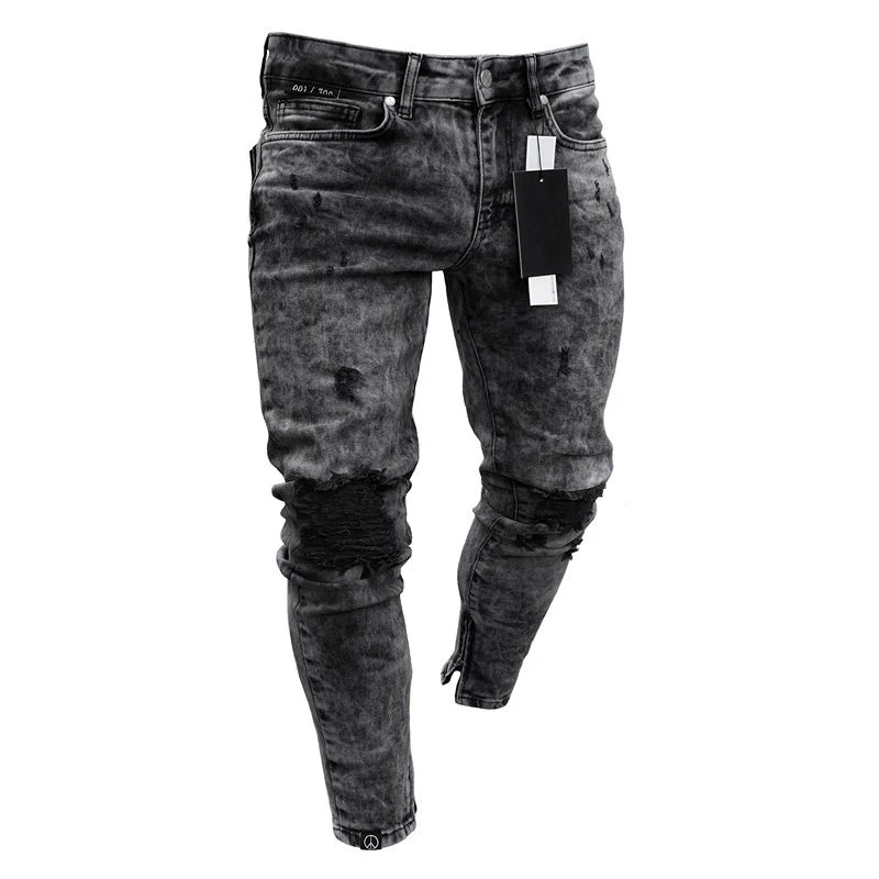 FORUWISH  -  Dropshipping Fashion Jeans Men Casual Ripped Hip Hop Pants Skinny Stretchy Jean For Male Distressed Denim Trousers Streetwear