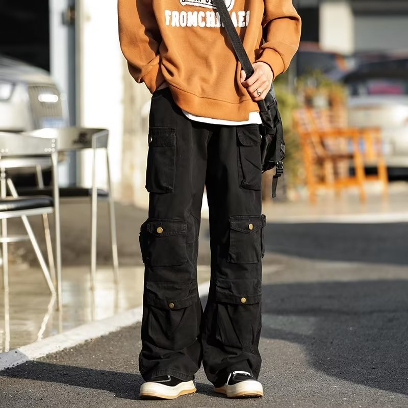 Street Popular White Multi-pocket Overalls Men's Harajuku Style Loose Casual Pants High Street Retro Women’s Slacks Trousers