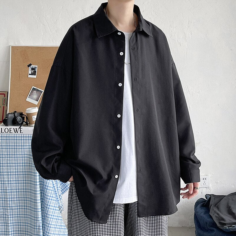 Men Korean Fashion White Long Sleeve Shirts Mens Harajuku Black Oversized Shirt Male Button Up Shirts Blouses 5XL