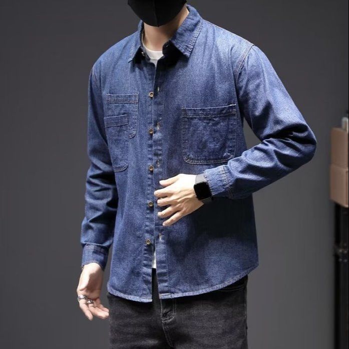 Spring Autumn Fashion Men's Solid Casual T-Shirt Loose Cool Boy Soft Versatile Tops Coat Pocket Denim Shirt Jacket Business