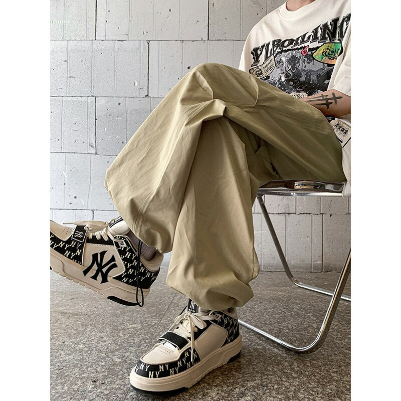 2023 Cargo pants men's summer functional wide leg rush pants senior feeling ruffian handsome loose straight tube casual pants