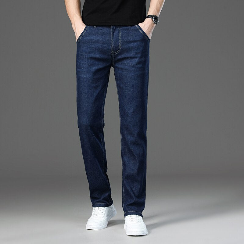 MLSHP Spring Autumn Classics Men's Jeans High Quality Solid Color Business Casual Male Pants Simple Slim Fit Man Trousers 40