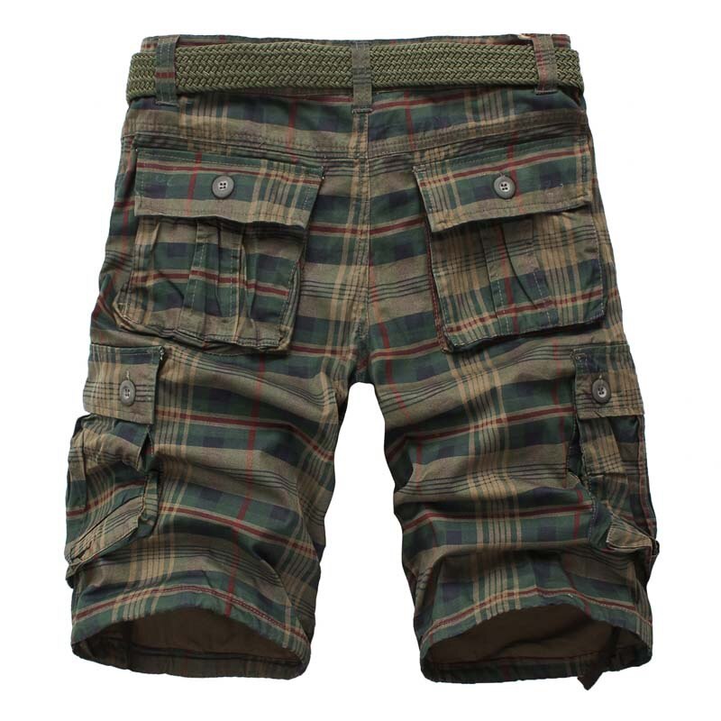 Men Shorts Plaid Beach Shorts Army Military Cargo Shorts Mens  Cotton Loose Trousers Bermuda Cargo Overalls Summer Plus Size 44