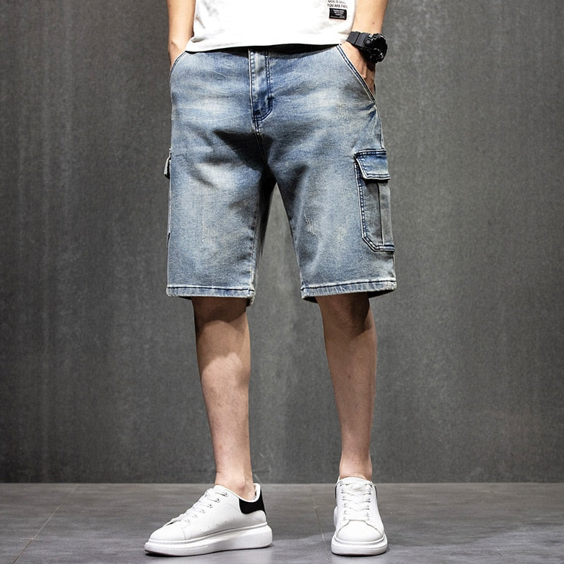 Trendy Summer Denim Cargo Shorts Men's Casual Boardshorts Loose Baggy Streetwear Hiphop Harem Plus Size Clothing