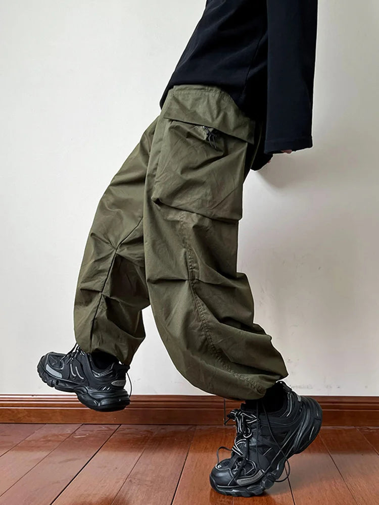 Black Samurai Men's Pants Oversize Pants High Street Fashion Plush Knickerbockers American Straight Charging Overalls