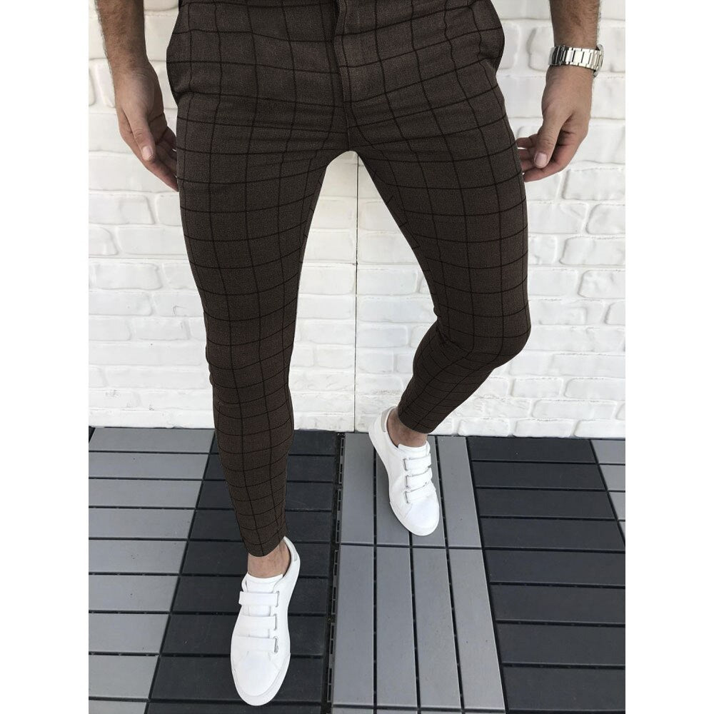 Plaid Men Pants Skinny Pants Men's Clothing Pantalon Trousers Pencil Pants Men's Ropa Hombre Streetwear Men Smart Casual Pants