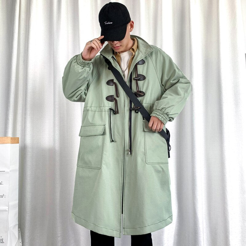 Trench Men Big Pockets Solid Oversize Leisure Teens Long Jacket Duffle Coat Stylish Outwear Hombre Korean Style BF