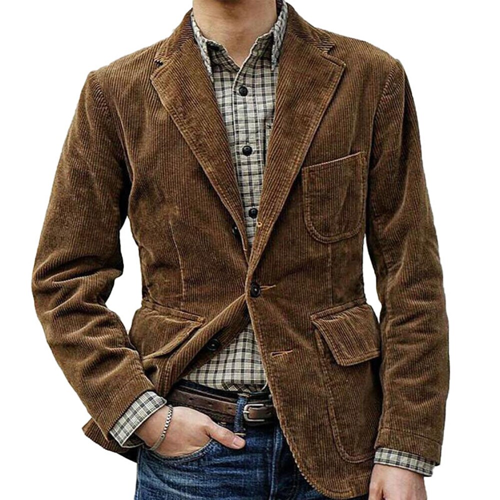 Men's Coat Corduroy Casual Suit With Shoulder Pads High-Quality Fashion Lapel Long-Sleeved Solid Color Jacket Winter Models