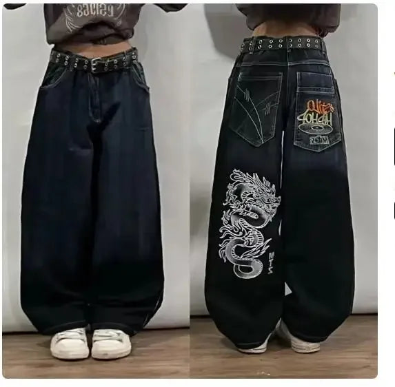 FOURWISH  -  American High Street Fashion Brand Retro Skull Killer Baggy Jeans Women's Y2K New Harajuku Hip-hop Punk Rock Gothic Wide Pants