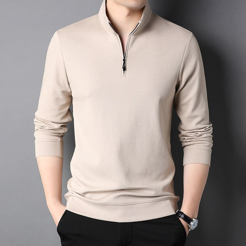 Top Grade 2023 New Fashion Brand Luxury Zipper Polo Shirt Men Casual Plain Korean Solid Color Long Sleeve Tops Mens Clothing