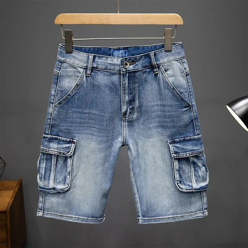 Men's Denim Shorts Cargo Multi-Pocket Five-Point Jeans Shorts Fat Large Size Denim Shorts Summer Casual  Loose Men Clothing