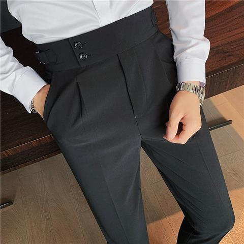 New Men's Suit Pants Slim Fit Business Office High Waist Classic Korean Casual Trouser Top Quality Pants Male Brand B82