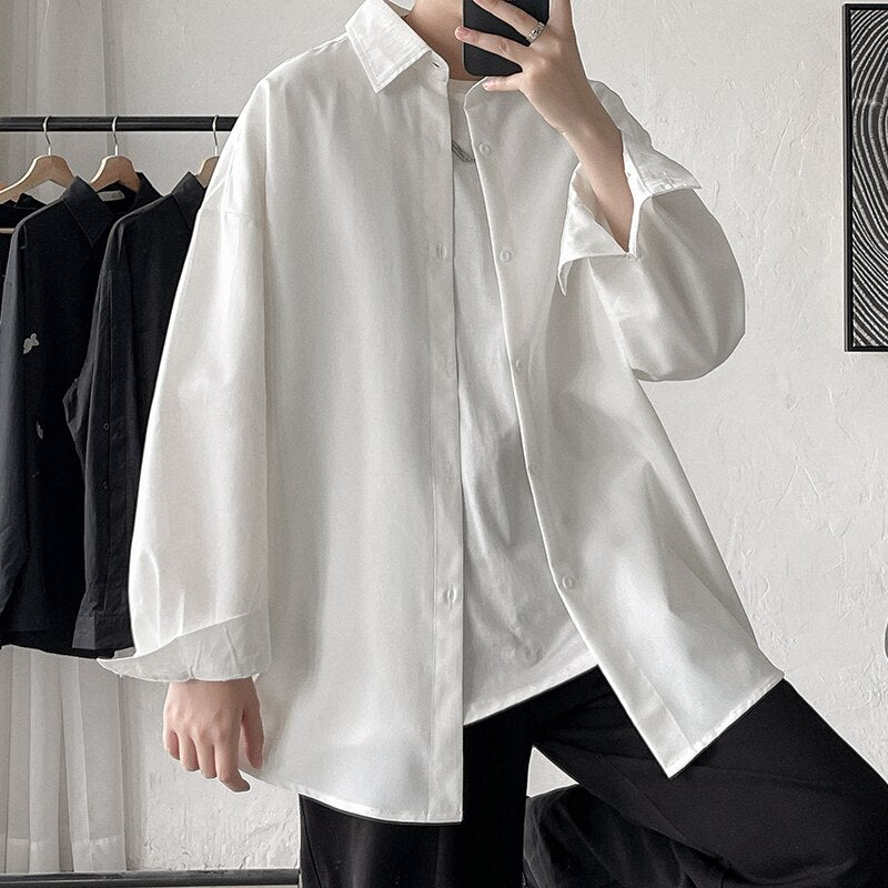 Oversized Shirt For Men Streetwear Long Sleeve Harajuku Chain Fashion Men's Shirts Korean Clothes Branded Men's Clothing