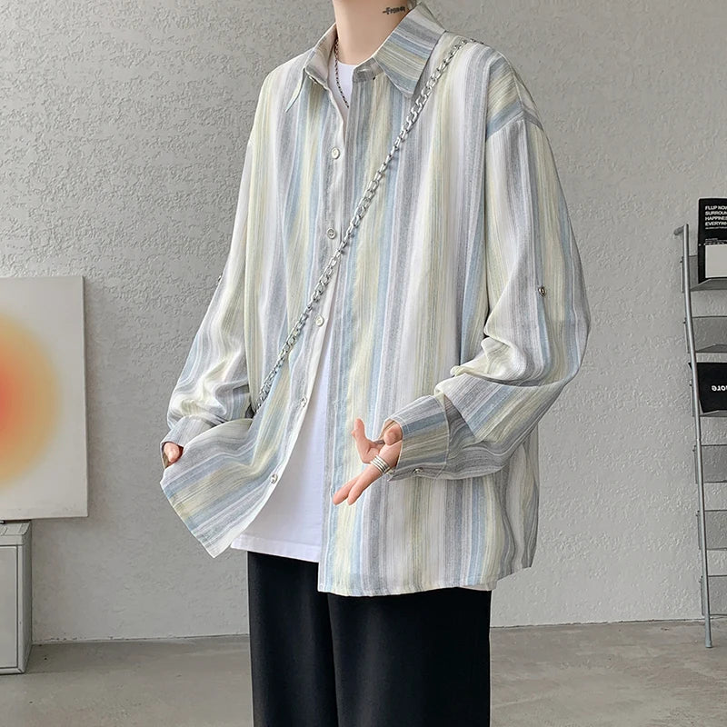 Summer Striped Long-sleeved Shirt Men Fashion Mens Thin Sun-proof Clothing Korean Loose Casual Shirts Mens Streetwear Tops