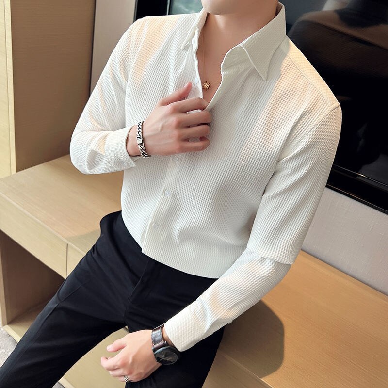 Fashion Lapel Button Solid Color Casual Shirt Men's Clothing Autumn New All-match Tops Long Sleeve Loose Korean ShirtS