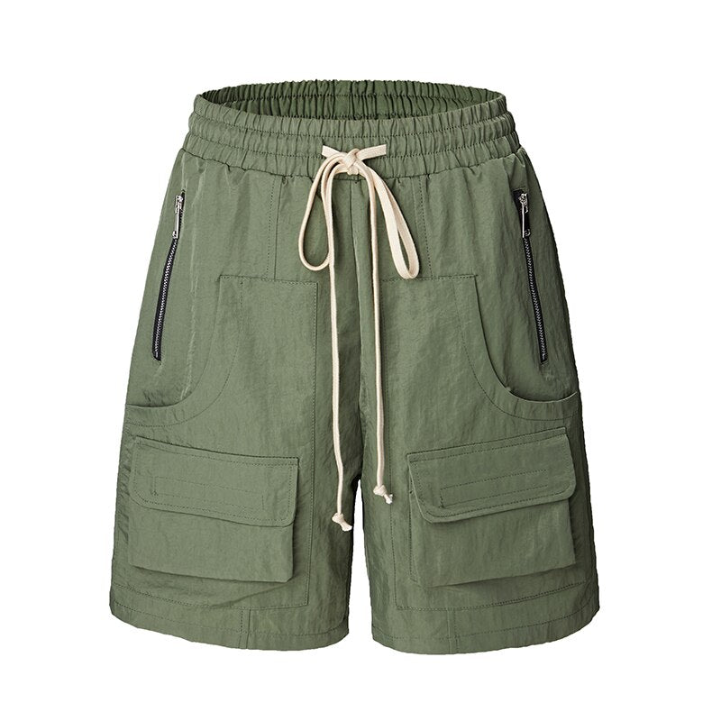 Summer Oversized Zipper Multi-pocket Functional Cargo Shorts High Street Fashionable Five-point Men's Overalls Straight Baggy