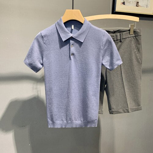 Summer New Polo Shirt Men Fashion Streetwear Knitted Polo Homme Breathable Casual Slim Fit Short Sleeve Polo Hombre Y25