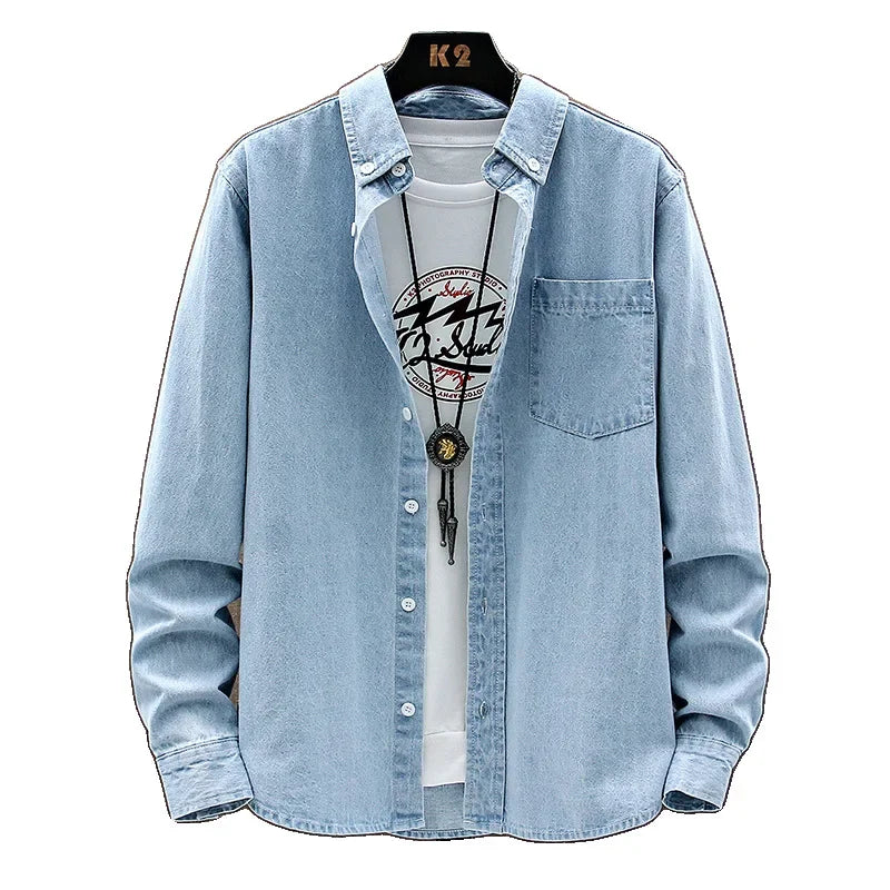 Fashion Large Cotton Denim Long Sleeved Men's Casual Large Loose Work Coat Fashion Shirt Formal Cotton Fashion Slim Men Shirt