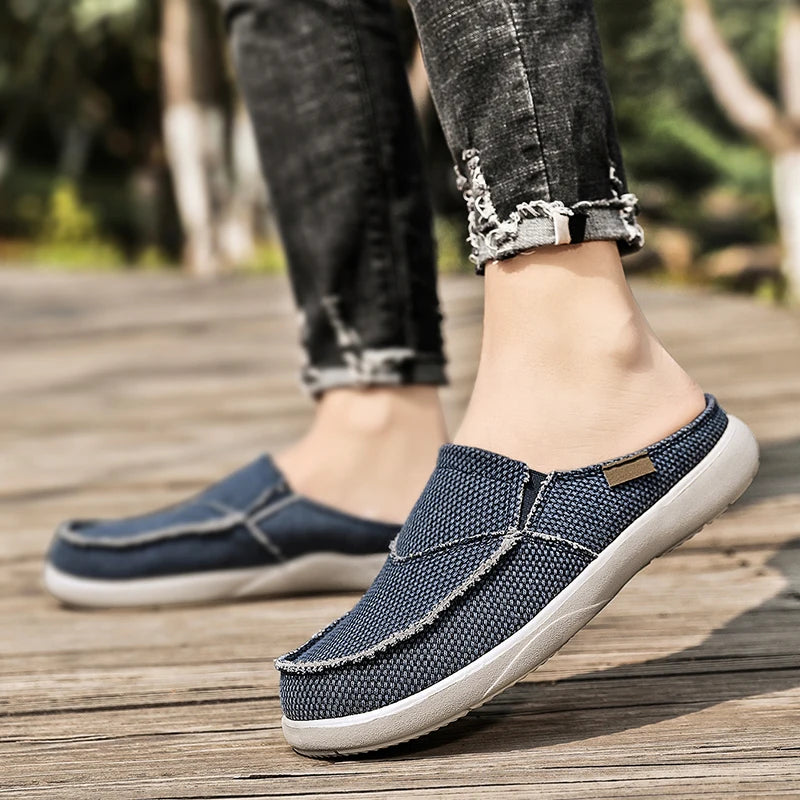 Canvas Slip On Half Shoes For Men 2024 Casual Slippers For Summer Free Shipping Breathable Lightweight Big Size 47 Zapatillas