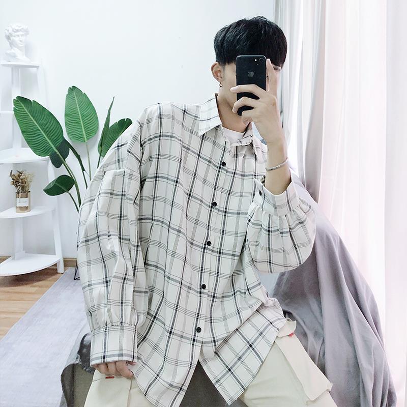 Spring New Style Plaid Shirts Men Women Korean Loose Long Sleeve Blouse Female Casual Button Up Tops for Teen