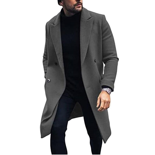 Foruwish - Winter Outdoor Windbreaker Trench Coats Mens Warm Wool Long Jackets Classic Single Breasted Lapel Loose Woolen Outerwear For Men