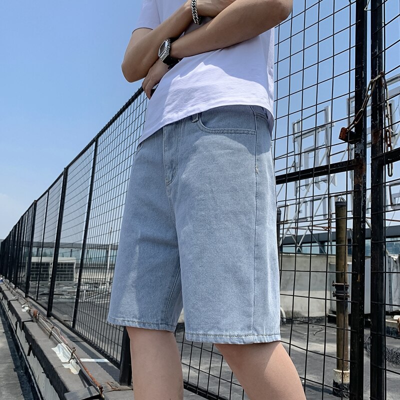 Shorts Men Loose Simple All-match Cargo Knee-length Denim Casual Pockets Fashion Harajuku Design High Waist Zipper Minimalist