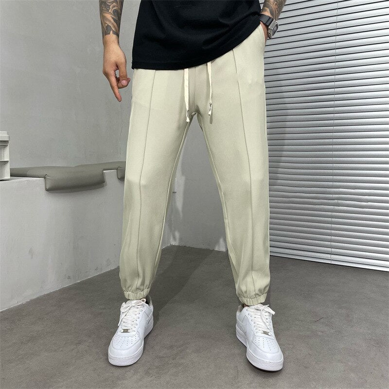 2023 Summer New Men's Thin Drape Ice Silk Pants Leg-in Air Conditioning Pants Korean Style Fashionable Loose Trousers Male