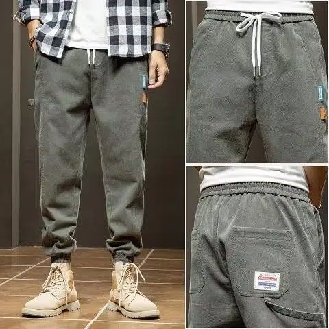 Casual Multiple Pockets Trend Men's Cargo Pants High Quality Waist Drawstring Tie One's Feet Halun Loose All-match Male Trousers