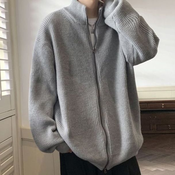 Spring Autumn Winter Fashion Man Solid Casual Zipper Cardigan Jacket Men's Loose Knitted Warm Sweater Cool Boys Soft