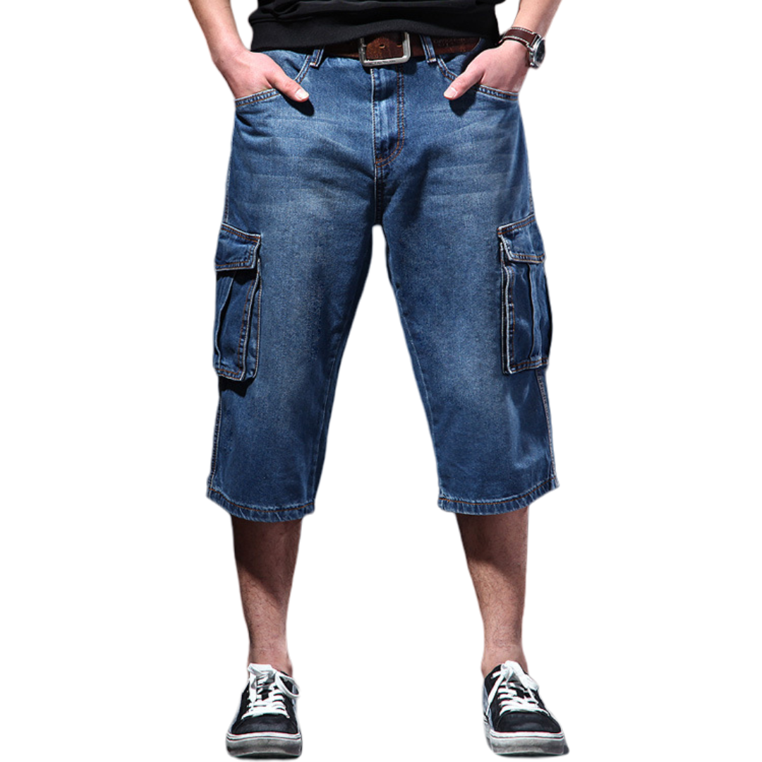 Mens Cargo Denim Shorts Plus Size 40 Loose Skateboard Short Jeans for Male