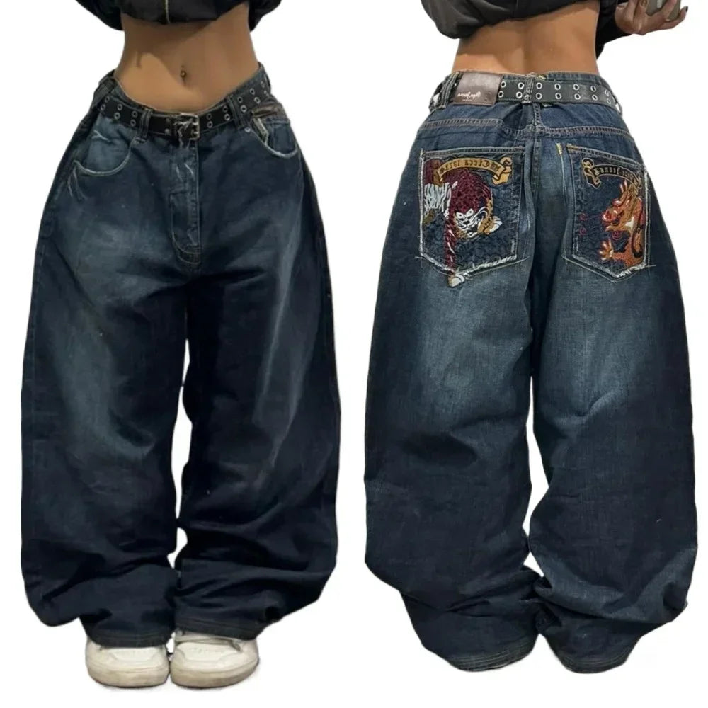 FORUWISH  -  American New Trend 90s Retro Letter Printing Washed Baggy Jeans Female Y2K Harajuku Hip Hop Gothic High Waist Wide Leg Pants