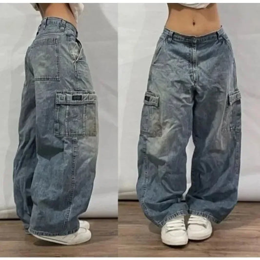 FORUWISH  -  90s Harajuku retro hip-hop pocket tooling high-quality jeans Y2K baggy women's jeans Gothic new wide-leg sweatpants street wear