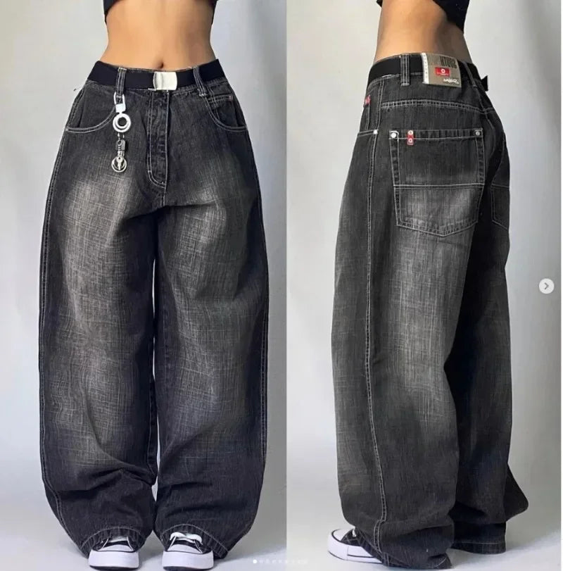 FORUWISH  -  Street wear  women's jeans Y2K new Harajuku hip-hop black pants washed and ground white baggy jeans Gothic wide pants