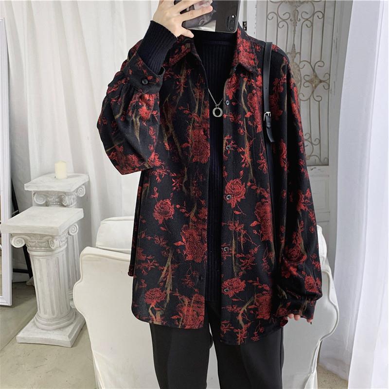 Casual Fashionable Korean Loose V-neck Printing Temperament Spring Autumn Handsome Button Long Sleeve Man Men's Clothing 2023